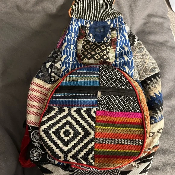 Sacred Threads Blue and Multicolor Pattern Backpack.   LG/GR/GR - Picture 4 of 4